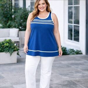 Cutter & Buck Retro Blue White‎ Piped Tunic Tank X-Large Golf Sporty Pickleball